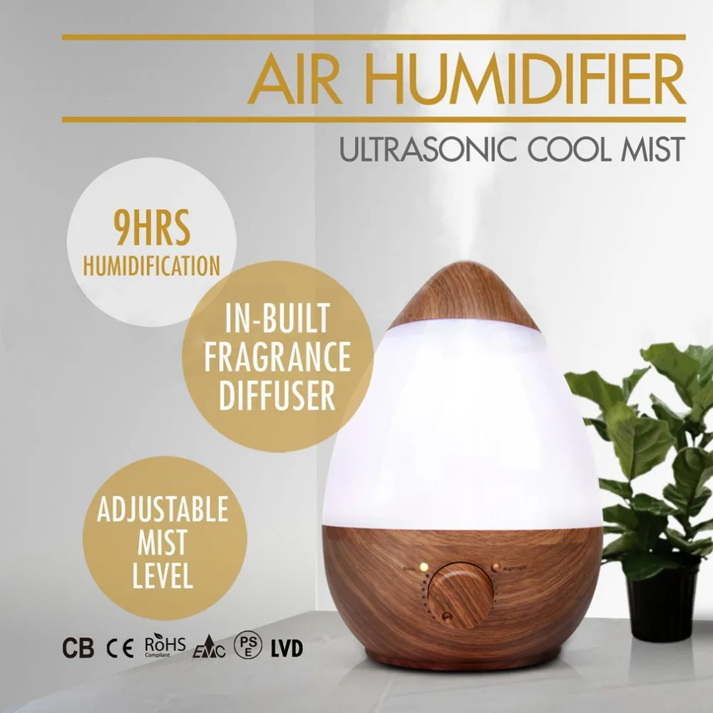 

Dropshipping Ultrasonic Cool Mist Humidifier 2.3L Air Humidifiers with Super Quiet Operation Variable Night Lights Automatic