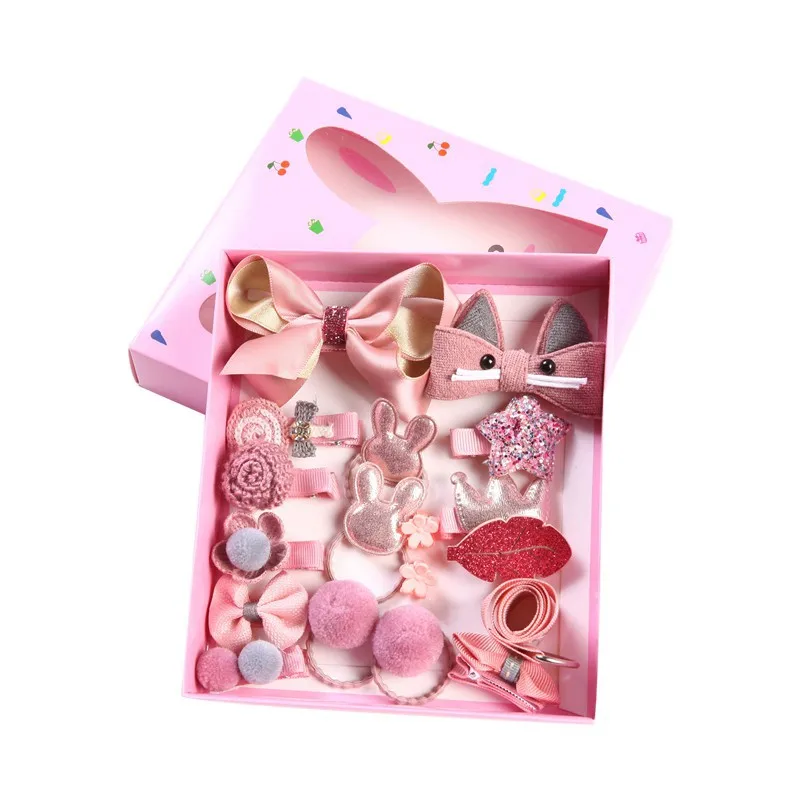

18 Pcs/Box Children Cute Hair Accessories Set Baby headband Fabric Bow Flower Hairpins Barrettes Hair clips Girls Headdress Gift