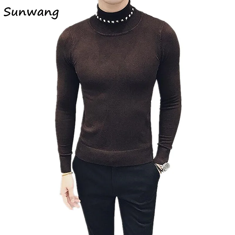 Sunwang Turtleneck Sweaters Men Solid Long Sleeve Pullovers Men Sweater