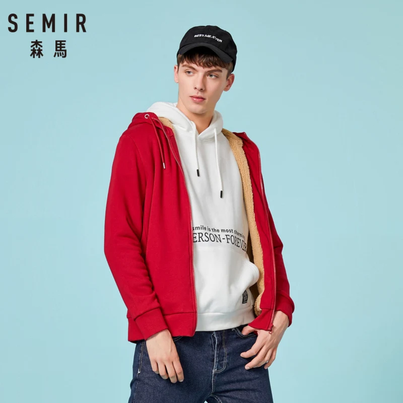 

SEMIR Men Fleece-Lined Hooded Jacket with Slant Pocket Men's Sport Pullover Hoodie with Drawstring Hood Ribbing at Cuff and Hem