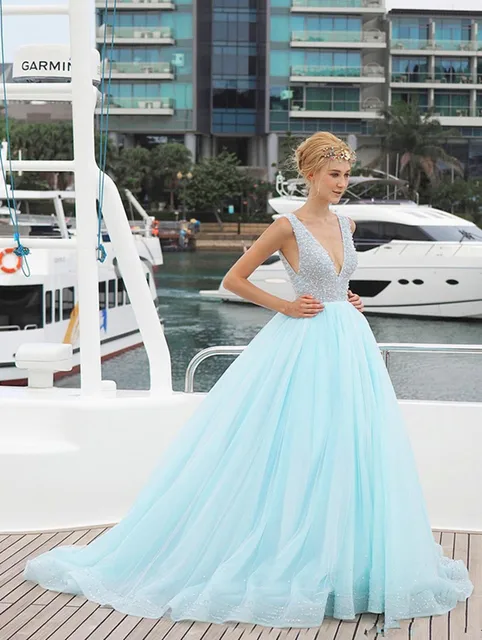 2017 Y Deep V Neck Ice Blue Wedding Dresses Tulle Brush Train 2017 Y Deep V Neck Ice Blue Wedding Dresses Tulle Brush Train Backless Spring And