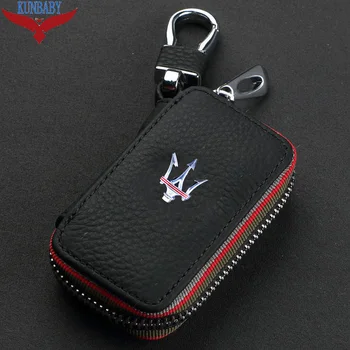 

New Car Styling TopQuality Cow Genuine Leather Car Key Holder Case Bag Car Covers Car Key Bag For Maserati 2 Free Shipping