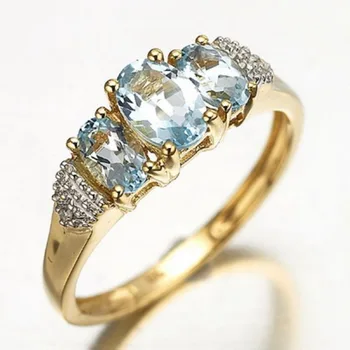 

SuoHuan Size 6-10 Female Rings For Women Sky Blue Zirconia Stone Crystal Gold Filled Anniversary Party Women Finger Jewelry Gift