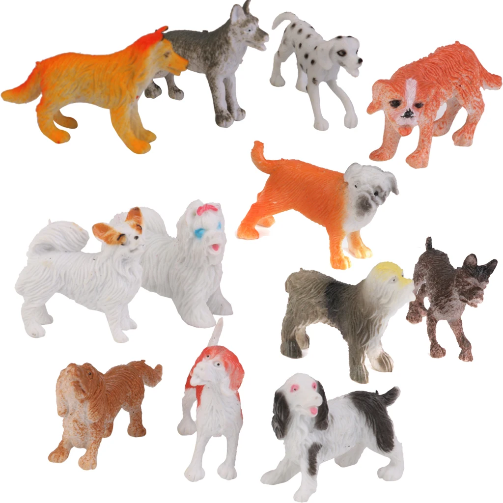 12Pcs/Pack Multi-Color Plastic Dog Pet Animal Model Toy for Kids Children Toddlers Gift Room Desk Table Decor