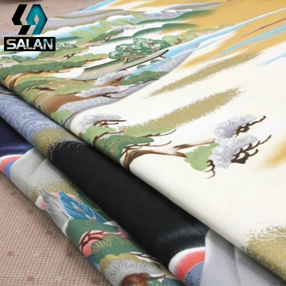 

Import and wind fabric kimono cloth bronzing pine cloud crane printing fabric Japanese cloth handmade DIY sofa cover pillow fabr