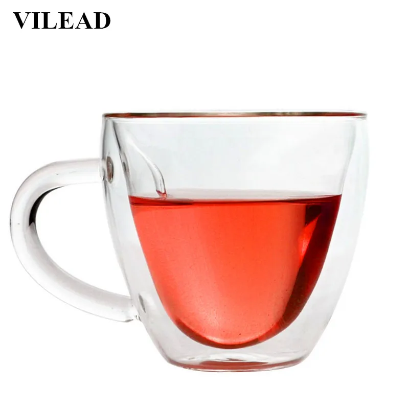 VILEAD боросиликатная двухслойная стеклянная чашка для воды кофейная кружка в форме сердца трансарант KongFu чайная чашка молочная ручка кружки чашка для сока