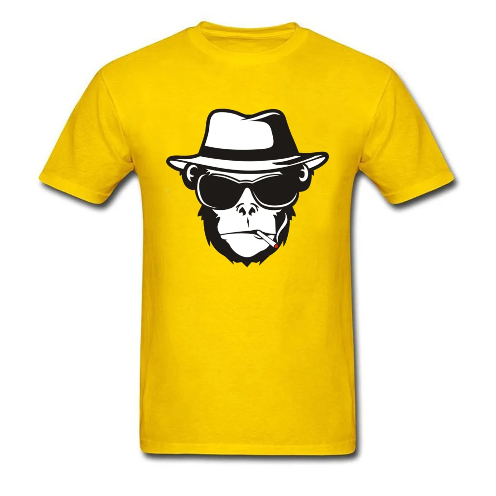 Monkey with sunglasses Cool Short Sleeve Tops Tees Thanksgiving Day Crew Neck Pure Cotton Men's T Shirt Cool Tee Shirt Faddish Monkey with sunglasses yellow
