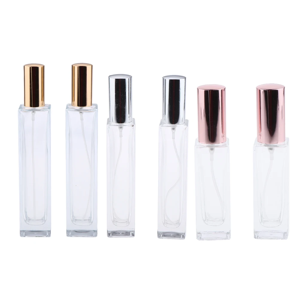 Perfeclan 6Pcs 3 Sizes Clear Glass Refillable Perfume Spray Bottles Empty Fragrance Aftershave Containers w/ Caps for Travel