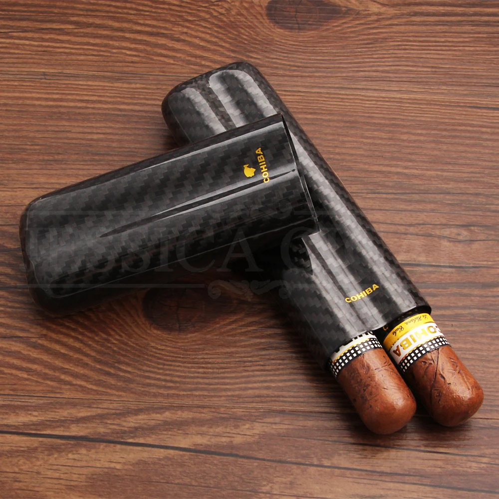 COHIBA Черный карбоновый глянцевый чехол для сигар коробка 3 трубки держатель для табака карман сигары путешествия Humidor с подарочной коробкой