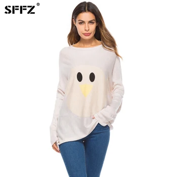 

SFFZ Fashion Sweater Pullover Womens Sweaters Cute Chick Pattern O-Neck Casual Oversized Comfortable Knitted Spring Summer Tops