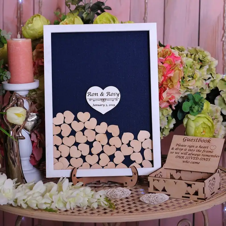 

Custom Navy blue wedding guest book alternative guestbook drop box sign in book, Custom wedding guestbook Rustic wooden weddin
