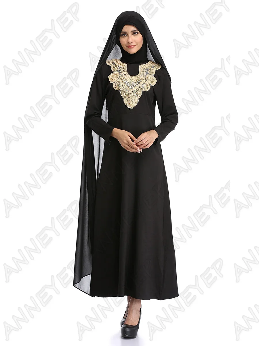 Абая, для мусульман платье Турецкая женская одежда Исламская одежда Турция джильбаб и абайя одеяние мусульмане пуловерные Платья Vestidos - Цвет: Черный