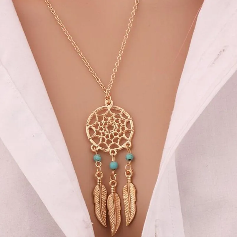 

2016 best deal fashion women retro brush feather necklace jewelry Bohemia dreamcatcher pendant chain necklace gift