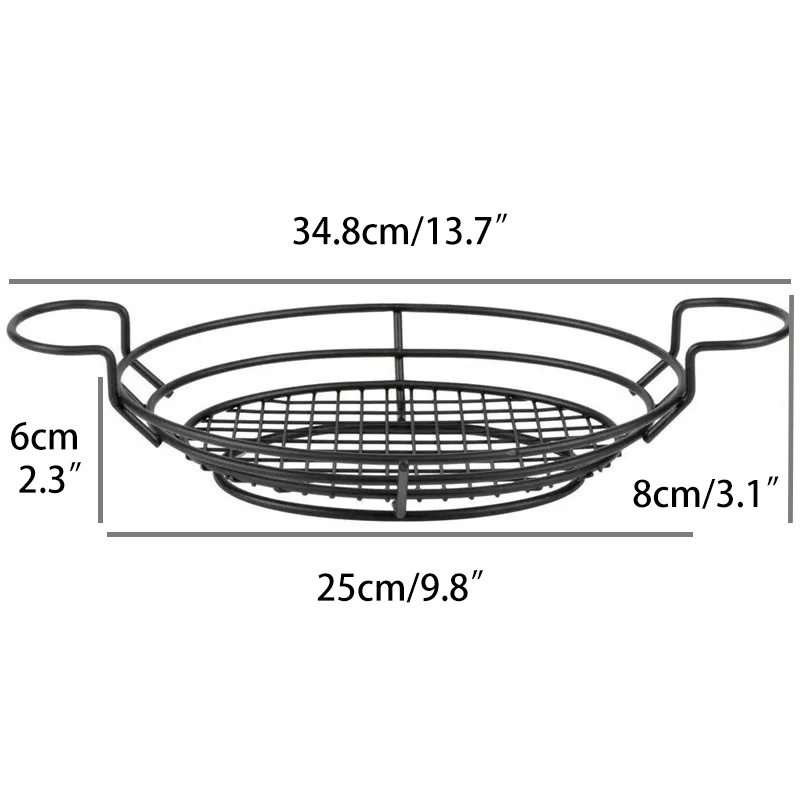Лоток быстрого питания антипригарная черная железная Овальная корзина для сервировки с 2 шт. соусница хлеб салат, торт гамбургер курица стойка для закуски
