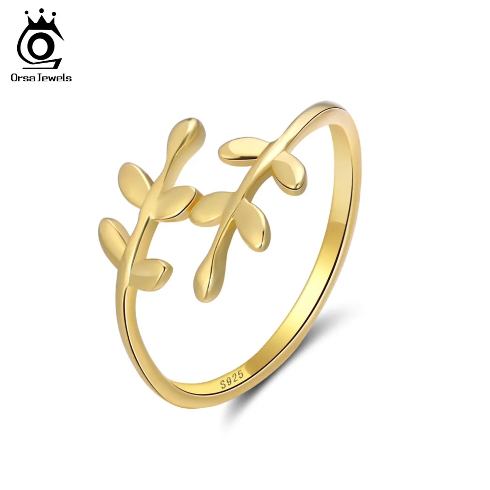 ORSA JEWELS Cute Leave Design Solid 925 Sterling Silver Jewelry Adjustable Wedding Band Women Rings for Party SR12