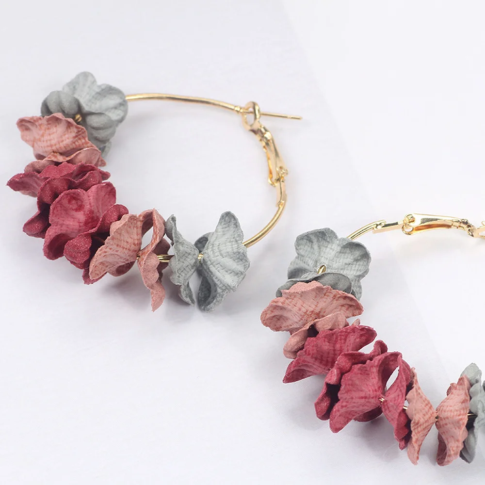 

2019 Novel Fashion Fabric Flower Drop Earrings For Women Statement Colorful Petal Circle Big Fancy Earring Jewelry Oorbellen