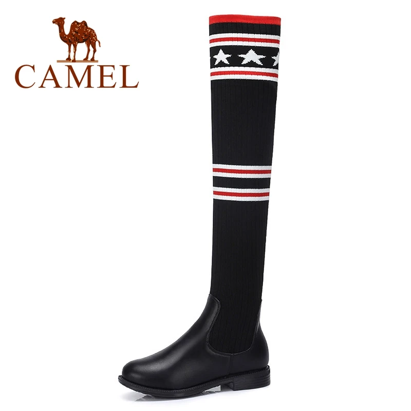 

CAMEL Winter Warm Ladies Shoes Thigh High Boots Over The Knee High Heel Fashion Boots Woman PU Stretch Fabric Boots Ladies Woman