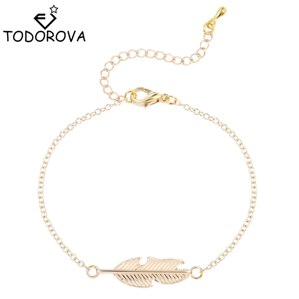 

Todorova Simple Leaf Feather Bracelet Femme Jewelry Vintage Pulseras Adjustable Bracelets for Women Gift