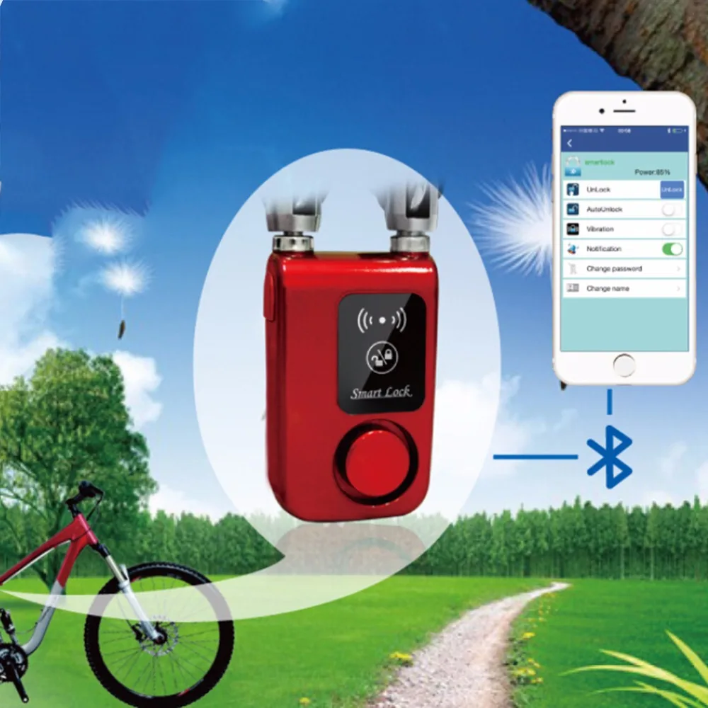 

Quality Anti Theft Lock Intelligent Phone APP Control Smart Alarm Bluetooth Lock Waterproof 110dB Alarm Bicycle Lock Outdoor