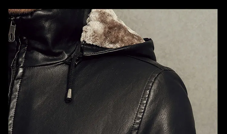 Для мужчин; зимняя одежда кожа молодых Для мужчин самосовершенствование отдыха съемный капюшоном кожаная куртка из искусственной кожи