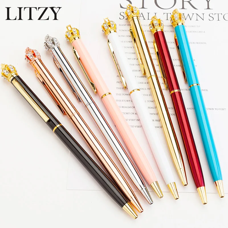 

1.0 mm Cute Kawaii Diamond Golden Crown Ball Rose Gold Ballpoint Pen Ball Pen For Office School Writing Supplies Stationery Gift