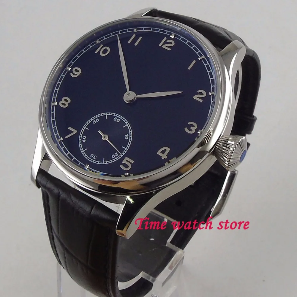 

44mm Corgeut wrist watch men waterproof leather bracelet black dial small second hand polished SS 6498 Mechanical Hand Wind Cor3