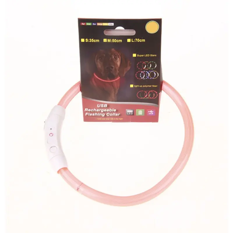 USB Перезаряжаемый светодиодный светильник с мигающим ремнем для ночной безопасности ошейник для щенков - Цвет: Розовый
