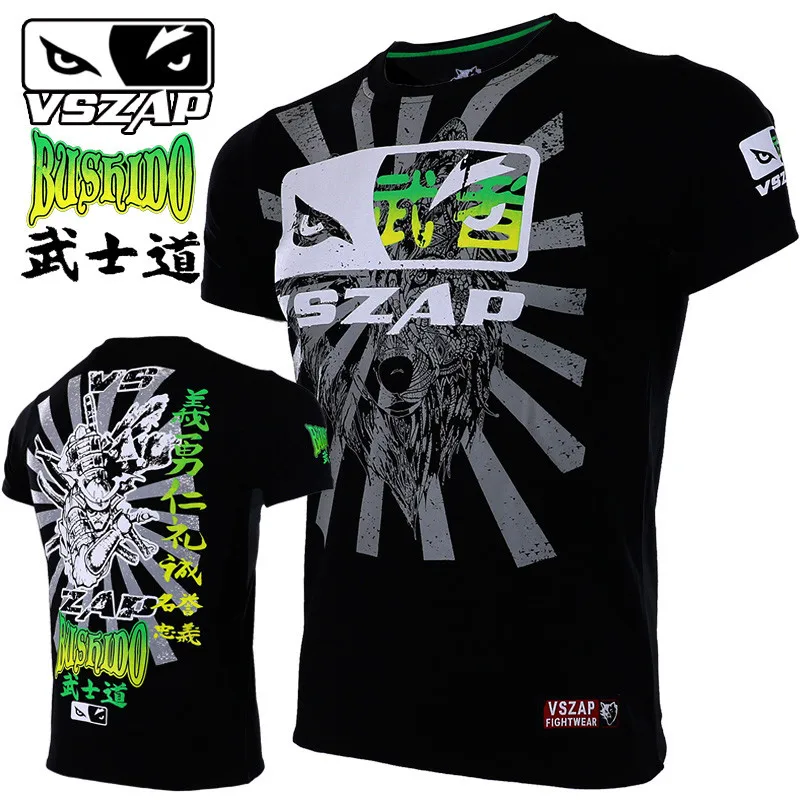 

VSZAP Japan Bushido T-shirts Men UFC Fitness Sanda Muay Thai Tee Shirt Homme Sporting Workout MMA Fight Martial Arts Fightwear