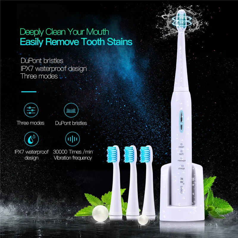 Waterproof Electric Sonic Vibration Toothbrush Tool Intelligent Timer