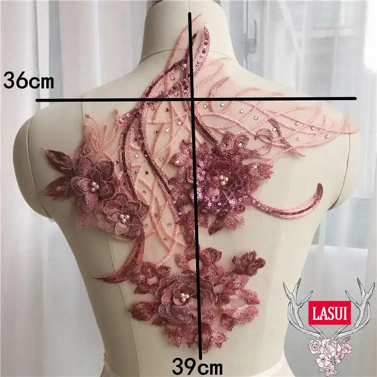 LASUI 36*39 см высокого качества 4 цвета 3D Цветы из бисера, аппликации из кружева с пайетками Diy вечернее платье аксессуары ручной работы 0269 - Цвет: Dark purple 1 piece