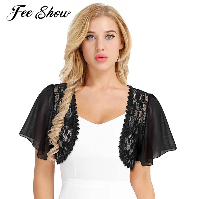 Black Shrugs For Women Women's Chiffon Bolero Shrug Lightweight