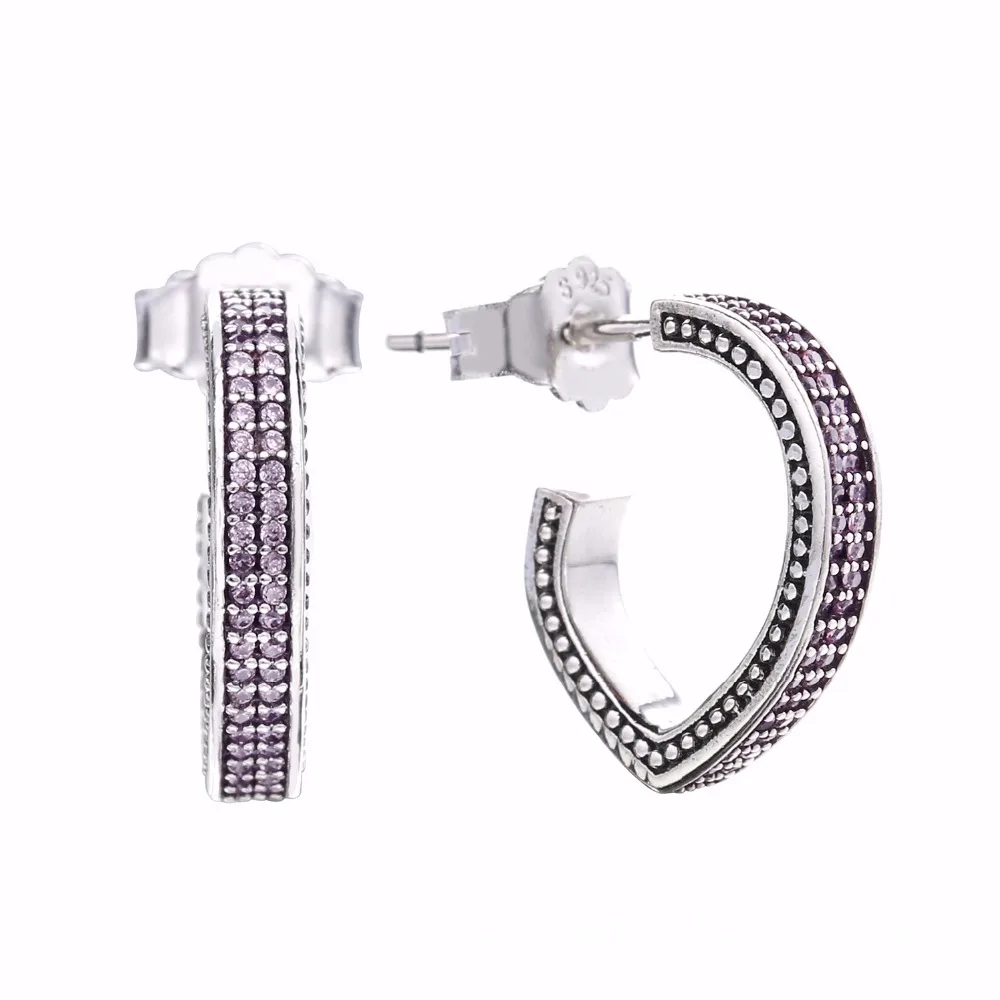 

925 sterling silver charm heart Stud Earrings jewelry for women pink CZ