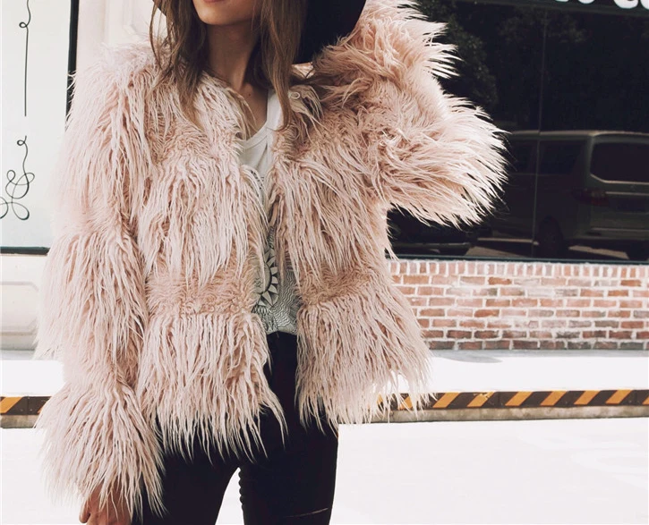 Fashion faux fur coat female European and American imitation rabbit fur fur coat cotton coat collar stand collar stripe (1)