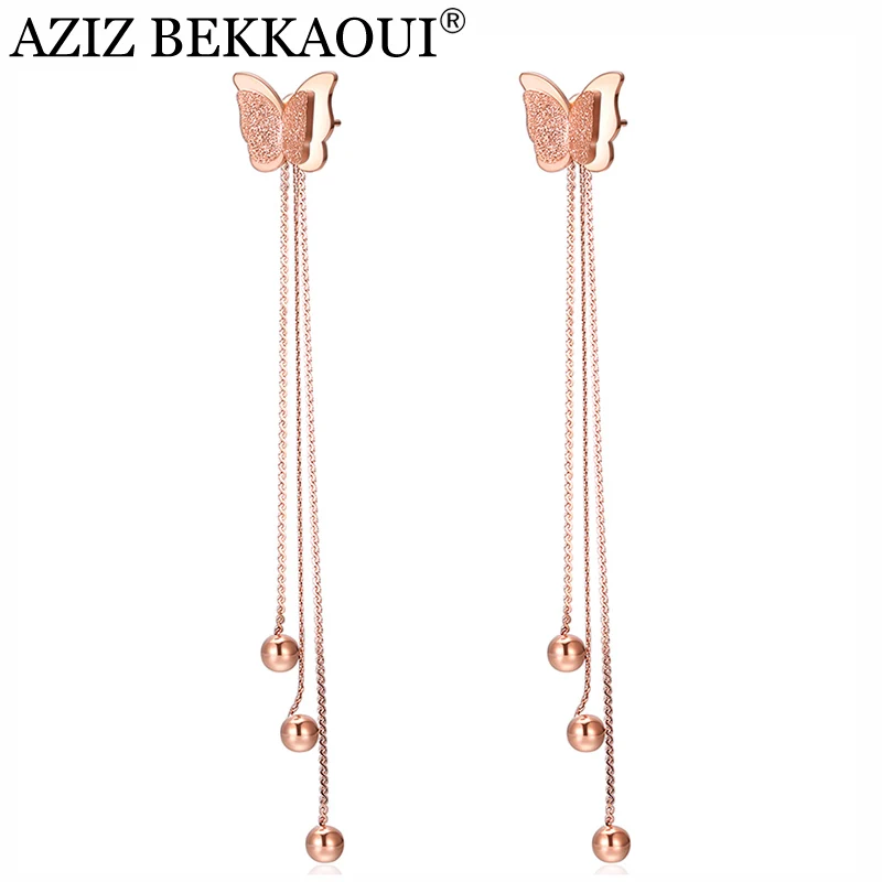 

AZIZ BEKKAOUI Simple Butterfly Earrings Rose Gold Color Ear Line For Women Fashion Jewelry Birthday Friendship Gift