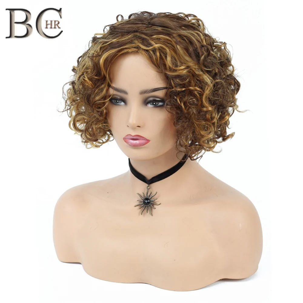 

BCHR 6 Inch Short Curly Synthetic Wigs For Black Women African Hairstyles Natural Brown Hair Wig