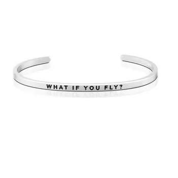 

15Pcs Silver Stainless Steel Bangle "WHAT IF YOU FLY" Engraved Inspirational Cuff Mantra Bracelet for Men Women Fashion Jewelry