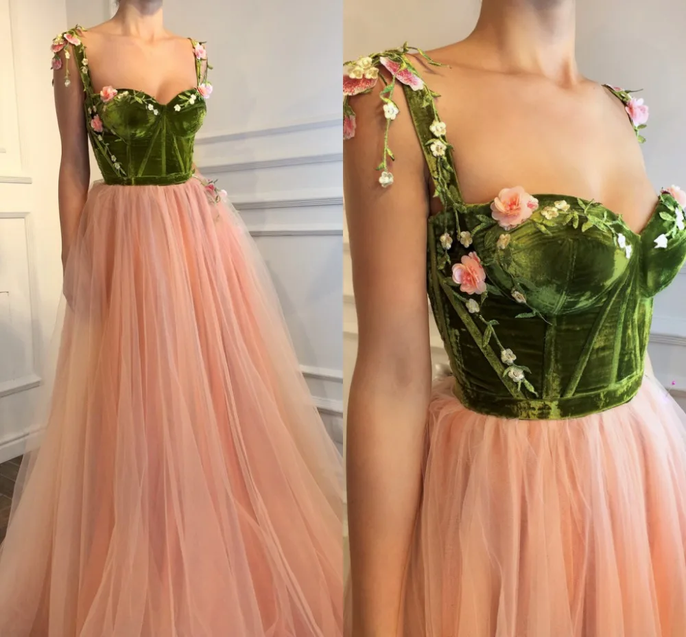 

Blush Pink Spaghetti Straps Long Prom Dresses 2019 Vintage A Line Velvet Girls Pageant Engagement Arabic Evening Party Gowns
