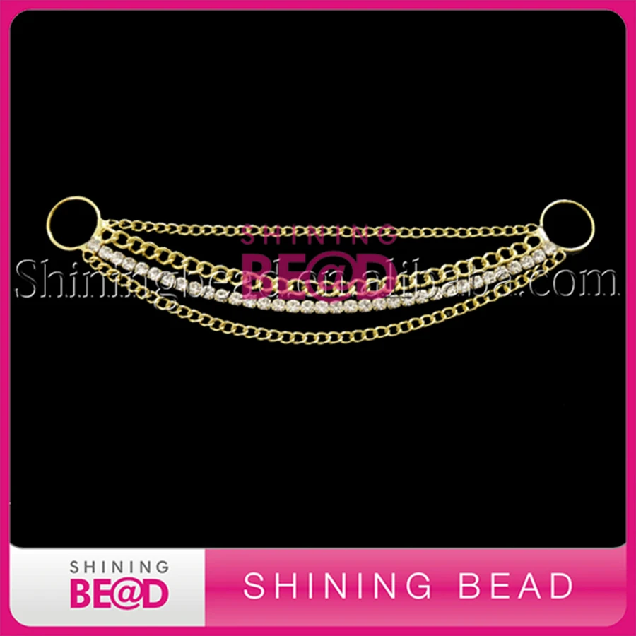 

50 pcs/lot 2017 New Style Rhinestone Bikini Connetor Fancy Gold Chains With Two Loop For Women