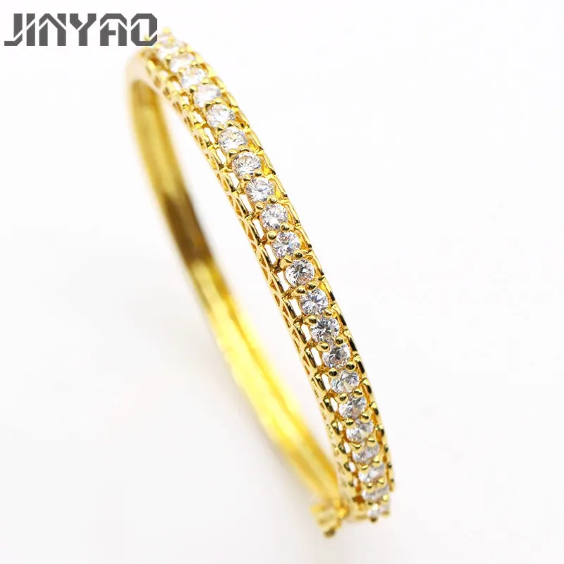 

JINYAO Fashion Bracelet Pure Gold Color Clear AAA Zircon Crystal Bracelet Bangle For Women Wedding High Quality Pulseira
