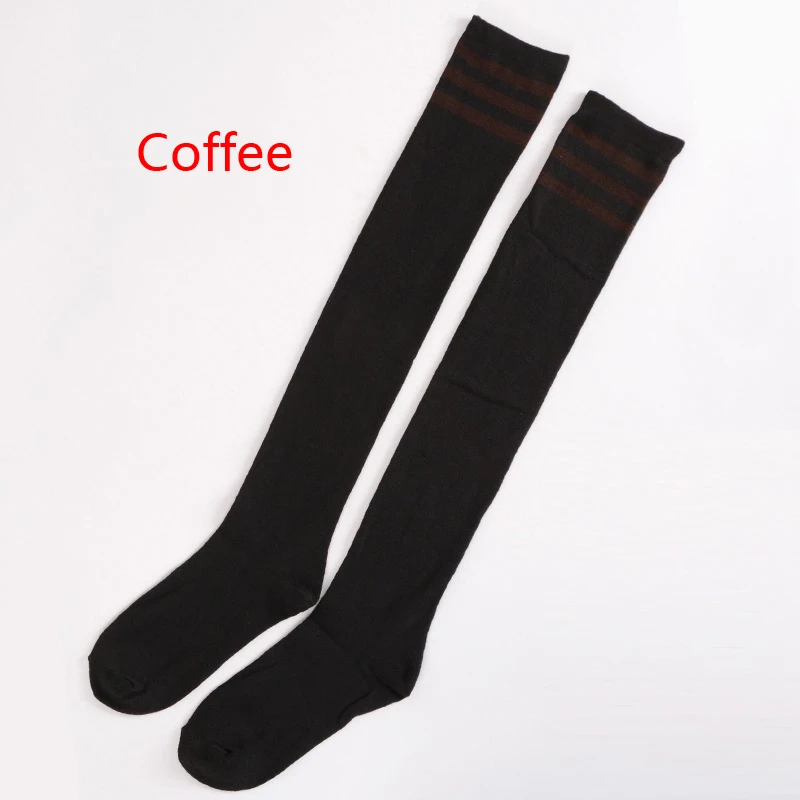 Модные, сексуальные, для девушек, студентов, женские, сексуальные, в полоску, хлопковые, выше колена, чулки, длинные носки из хлопка, чулки - Цвет: Coffee