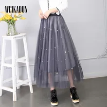 Плиссированная летняя юбка Для женщин Сексуальная кружевная юбка в сеточку для девочек, Повседневное кружевная юбка с тюлем Hollow Out Элегантная черная плиссированная юбка миди D38