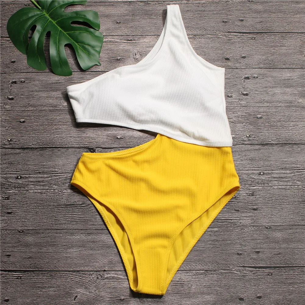 com nervuras maiô monokini assimétrico ombro banho feminino maiô de uma peça