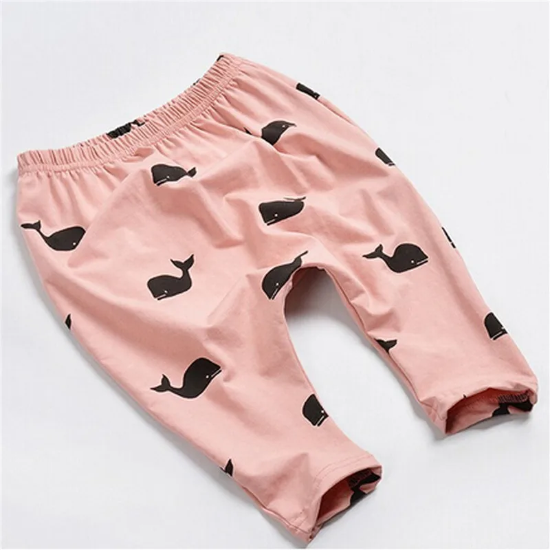 Длинные штаны с милым принтом Кита для маленьких детей; Детские повседневные хлопковые брюки на весну-осень; 4 цвета - Цвет: Pink