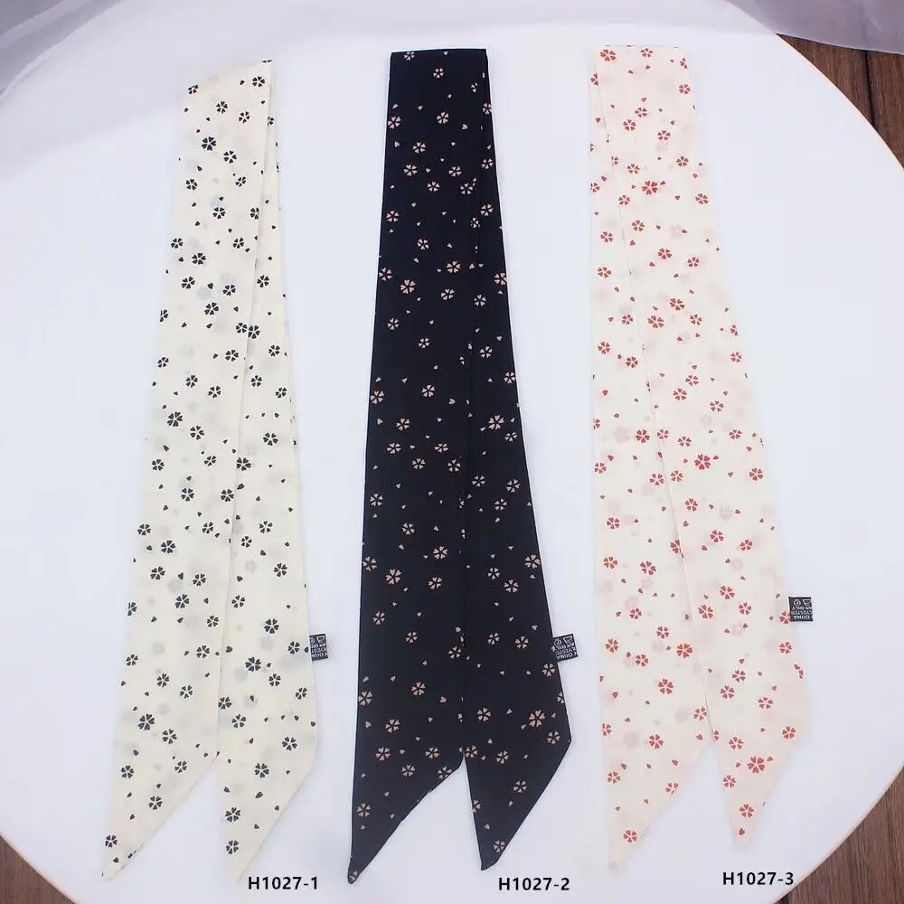 

2019 New Skinny Scarf snowflake Print Women Silk Scarf Small Handle Bag Ribbons Female Headband Small Long Scarves & Wraps H1027