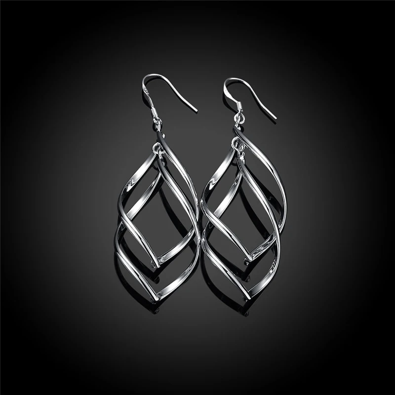 DOTEFFIL 925 Sterling Silver Geometric Surround Twist Drop Earrings For Women Wedding Engagement Jewelry