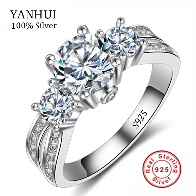 

Fine Jewelry Ring Silver Real 925 Sterling Silver Wedding Rings Set 1 Carat SONA CZ Diamant Engagement Rings For Women JZR005