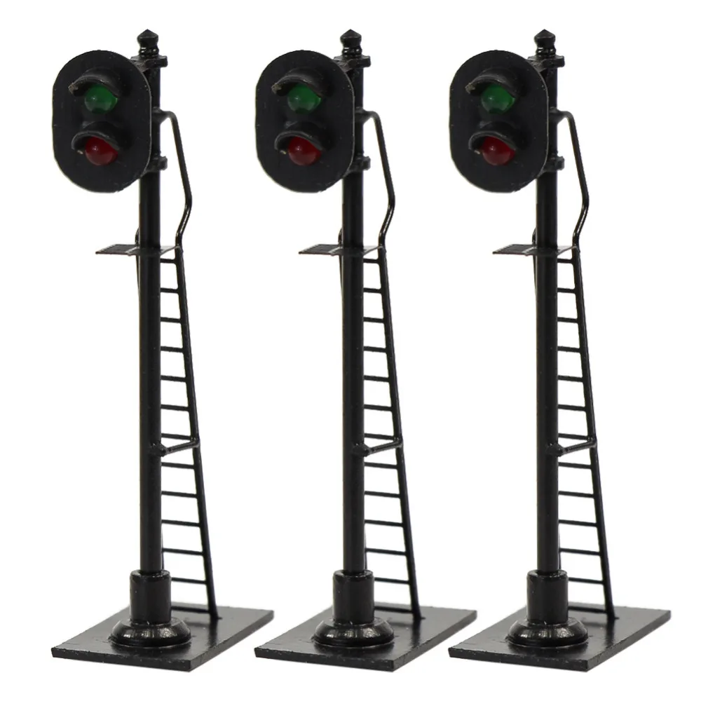 

3pcs Model Railway 1:87 Red Green Block Signal Traffic Signals HO Scale 6cm Traffic Light Black Post with Ladder JTD878GR
