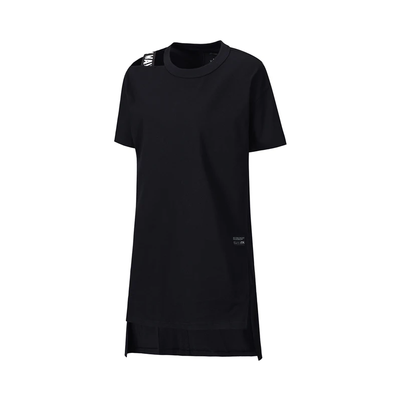 Женское платье с коротким рукавом Li Ning однотонное свободное из 100% хлопка