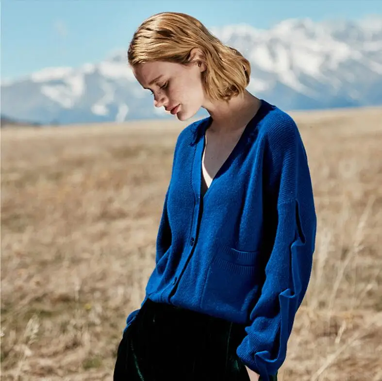 

100%Cashmere Sweaters Women Cargigan Navy Blue Sweater V-neck Natural Fabric Extra Soft Warm High Quality Free Shipping