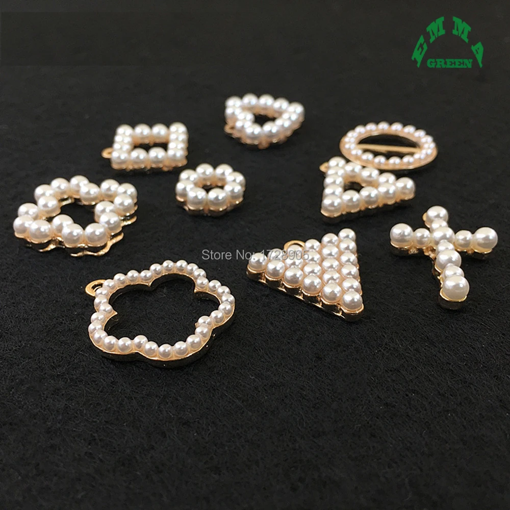 

buttons pearl embellishment Cross Clover Triangle Flower Round Circle charm Pendant 10 pcs for handmade